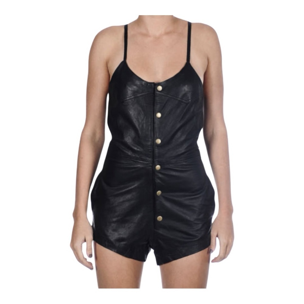 One Teaspoon Angels Leather Black Button-Up Romper/Jumpsuit Straps Small NWT
